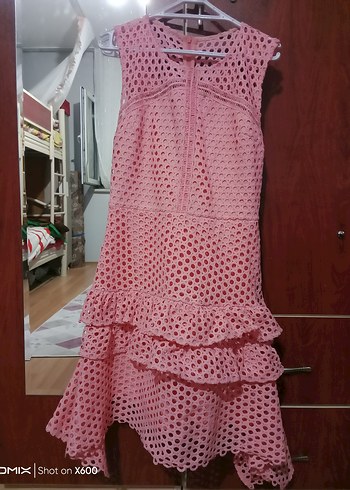 Puantiyeli Fırfırlı Mini Pembe Elbise - Görsel 4