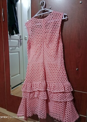 Puantiyeli Fırfırlı Mini Pembe Elbise - Görsel 5