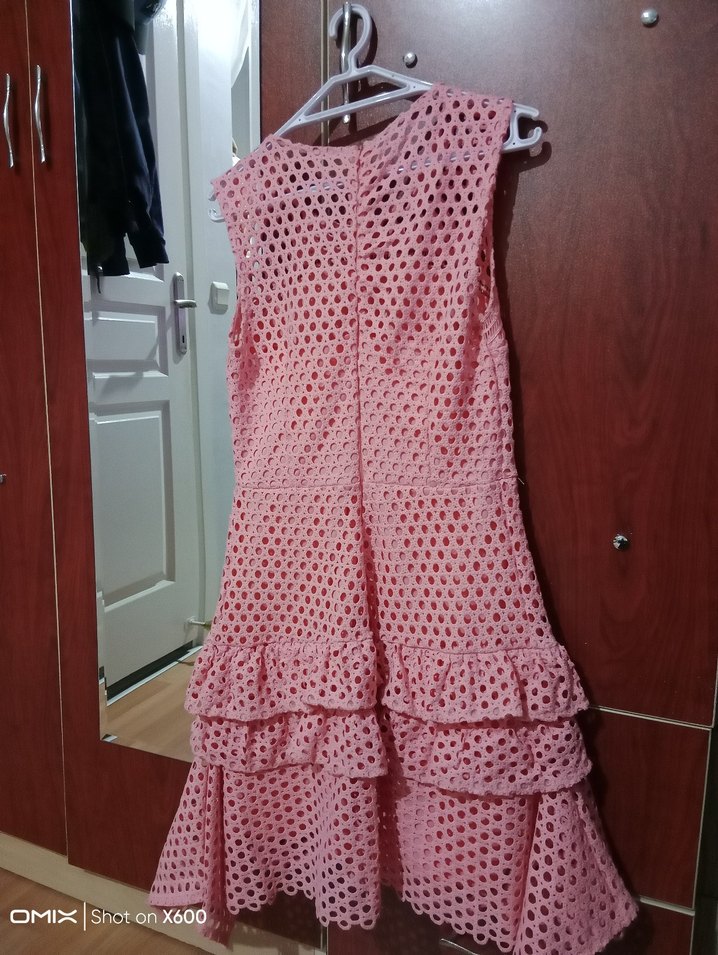 Puantiyeli Fırfırlı Mini Pembe Elbise - Görsel 5