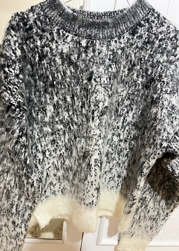 Gri Bağlama Desenli Örgü Kadın Kazak - Görsel 2