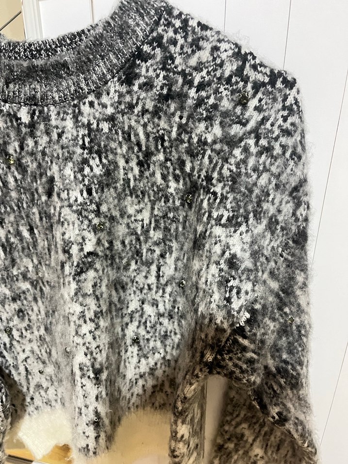 Gri Bağlama Desenli Örgü Kadın Kazak - Görsel 3