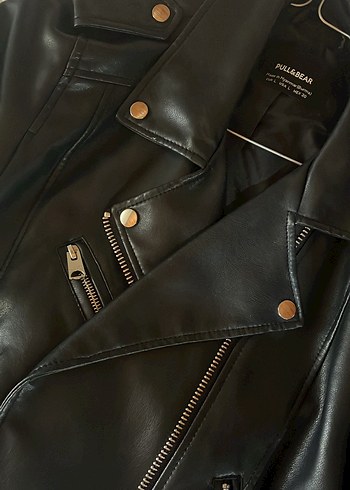 Kadın Siyah Deri Biker Ceket - Görsel 4