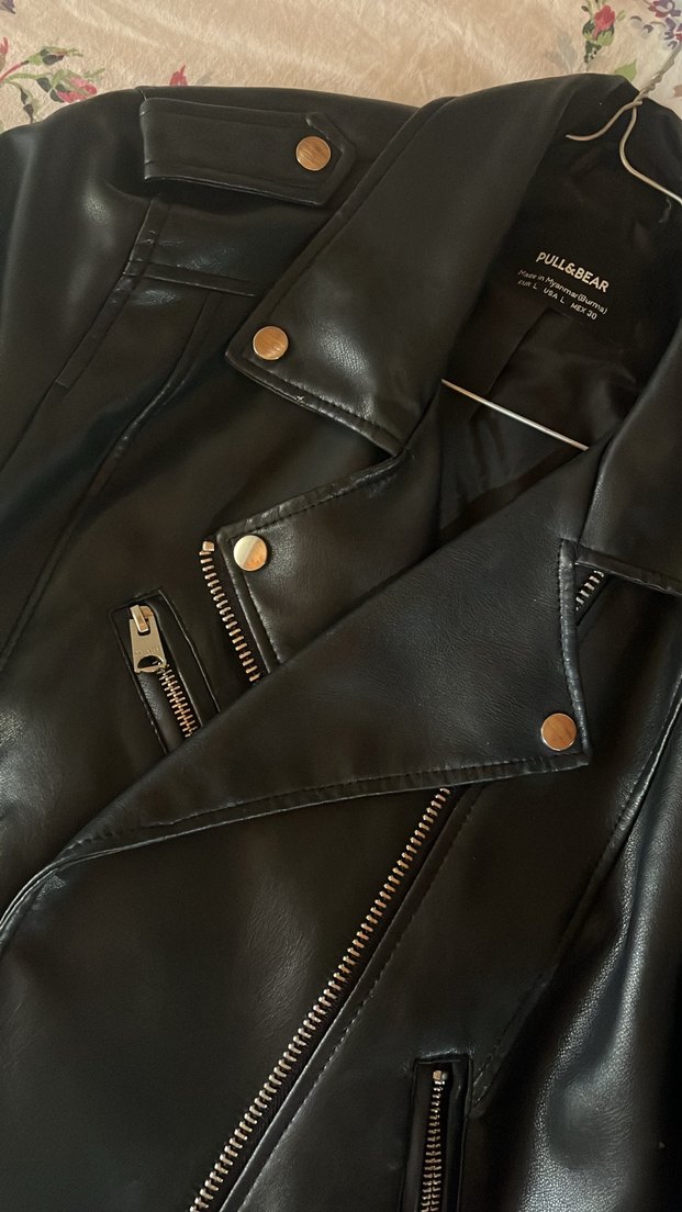 Kadın Siyah Deri Biker Ceket - Görsel 4