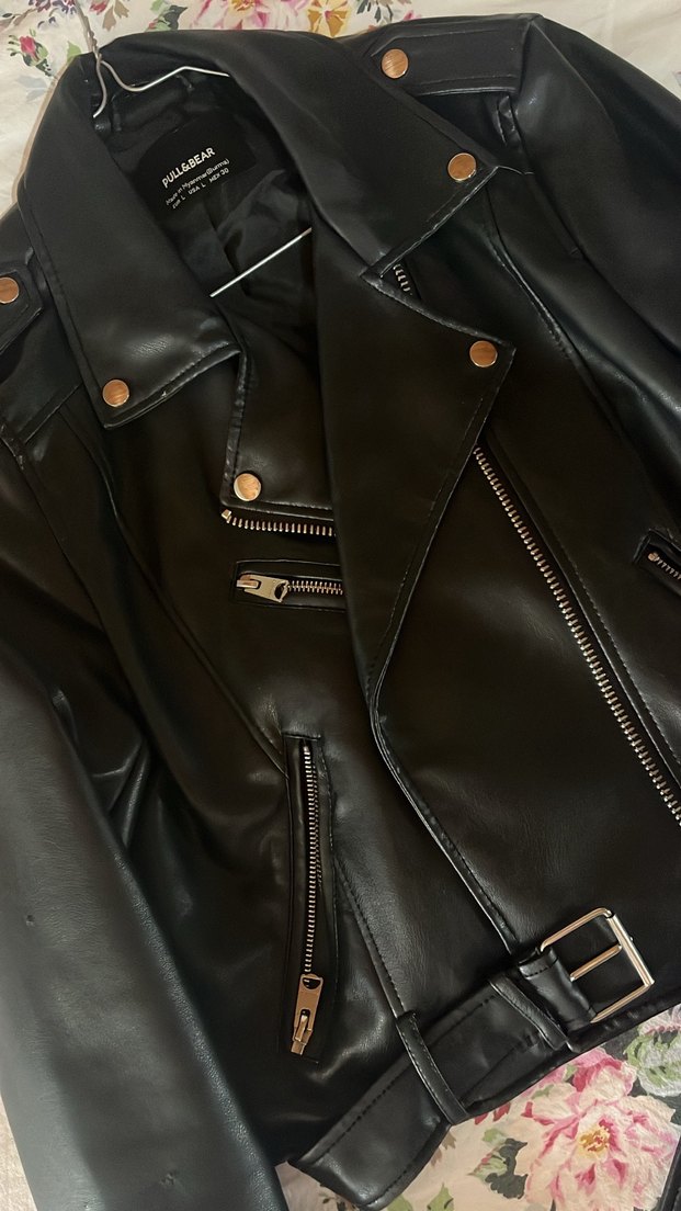 Kadın Siyah Deri Biker Ceket - Görsel 2