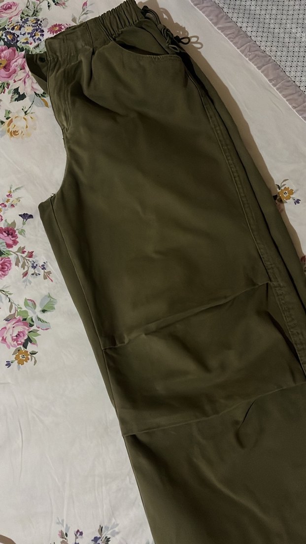 Kadın Haki Pamuklu Rahat Kesim Paraşüt Pantalon - Görsel 2