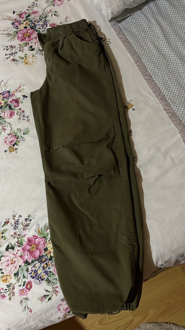 Kadın Haki Pamuklu Rahat Kesim Paraşüt Pantalon - Görsel 3