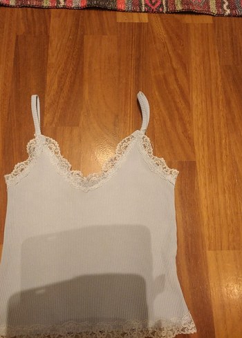 m Beden mavi Renk Askılı dantelli crop