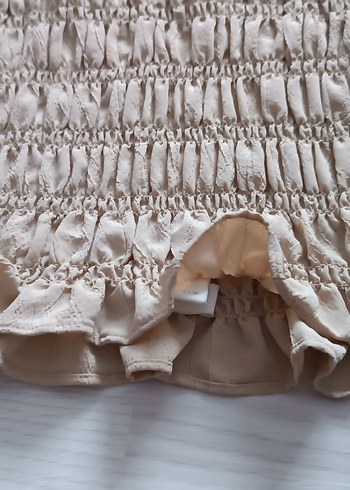 H&M marj
kalı Bej Keten Fırfırlı Bohem Kadın Bluz - Görsel 2