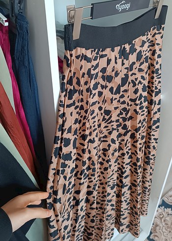 Kahverengi Leopar Desenli Uzun Piliseli Etek - Görsel 3