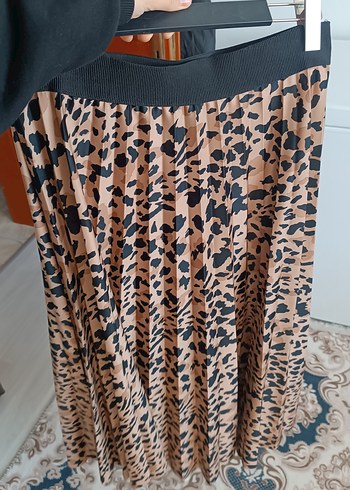 Kahverengi Leopar Desenli Uzun Piliseli Etek - Görsel 7