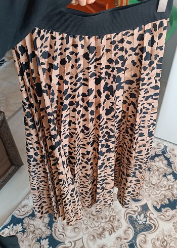 Kahverengi Leopar Desenli Uzun Piliseli Etek - Görsel 8
