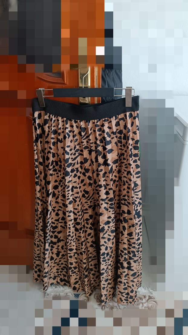 Kahverengi Leopar Desenli Uzun Piliseli Etek - Görsel 2