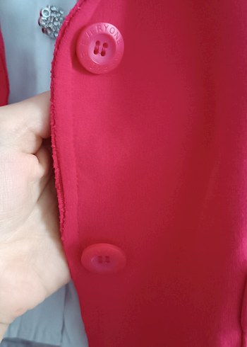 Kırmızı Kadın Düğmeli Midi Blazer - Görsel 7