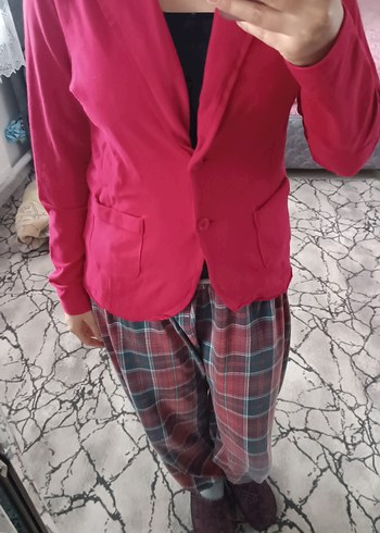 Kırmızı Kadın Düğmeli Midi Blazer - Görsel 16