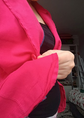 Kırmızı Kadın Düğmeli Midi Blazer - Görsel 17