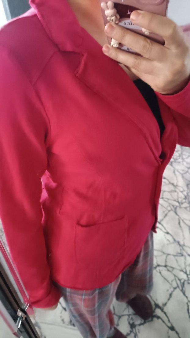 Kırmızı Kadın Düğmeli Midi Blazer - Görsel 3