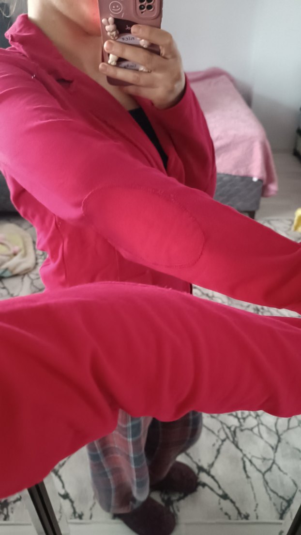 Kırmızı Kadın Düğmeli Midi Blazer - Görsel 5