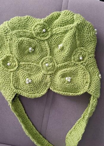 Yeşil Örgü Kadın Çanta İnci Detaylı bohem tatail için uygun - Görsel 5