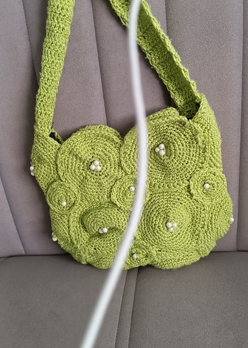 Yeşil Örgü Kadın Çanta İnci Detaylı bohem tatail için uygun - Görsel 7