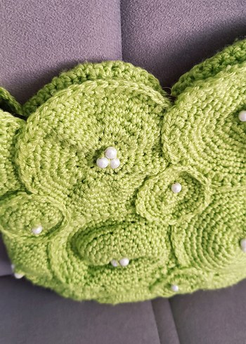 Yeşil Örgü Kadın Çanta İnci Detaylı bohem tatail için uygun - Görsel 10