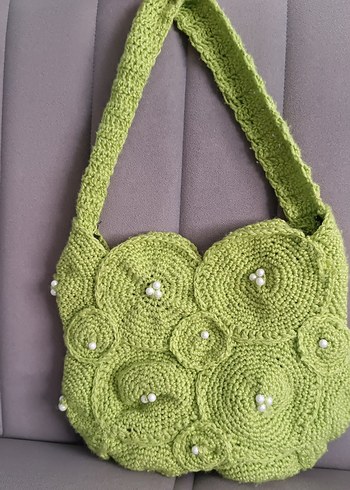 Yeşil Örgü Kadın Çanta İnci Detaylı bohem tatail için uygun - Görsel 6