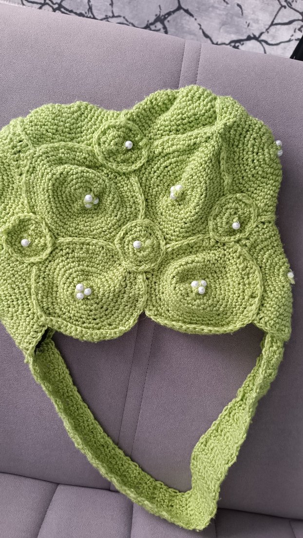 Yeşil Örgü Kadın Çanta İnci Detaylı bohem tatail için uygun - Görsel 5