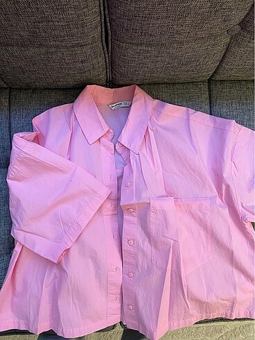 pembe crop gömlek