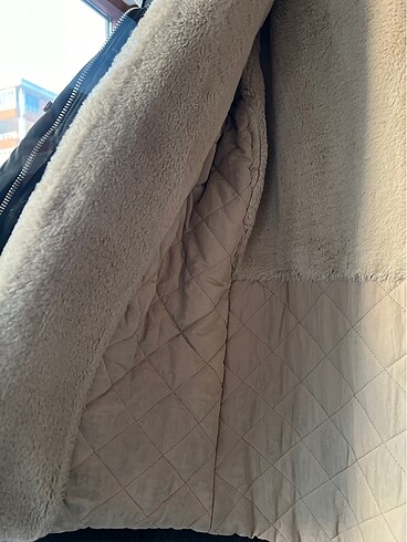 Zara marka içi kürklü haki parka mont - Görsel 6