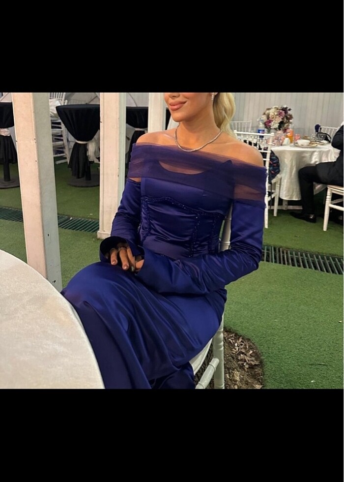 Saks mavisi gece elbisesi - Görsel 3