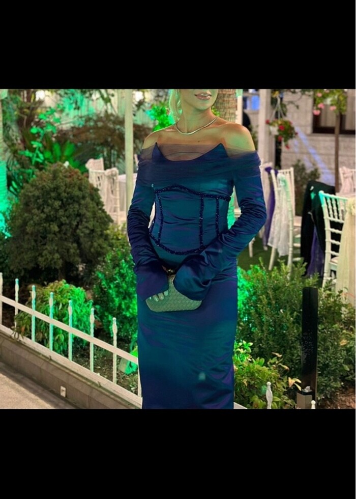 Saks mavisi gece elbisesi - Görsel 2