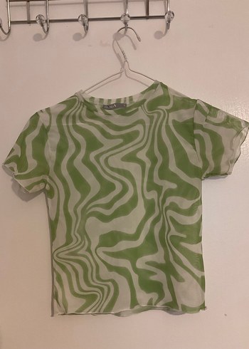 Kızlar için Yeşil Tie-Dye Transparan Kısa Kollu Tişört