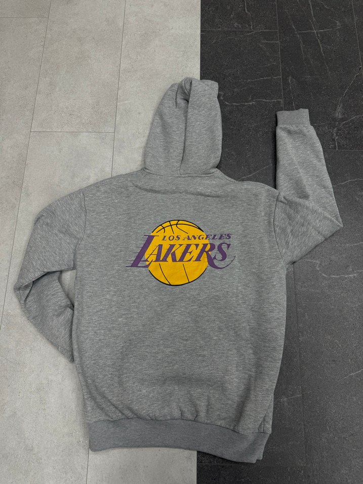 Erkek Gri Kapüşonlu Sweatshirt Lakers Baskılı - Görsel 3