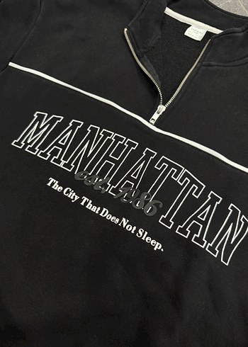 Erkek Siyah Yarım Fermuarlı Manhattan Sweatshirt - Görsel 3