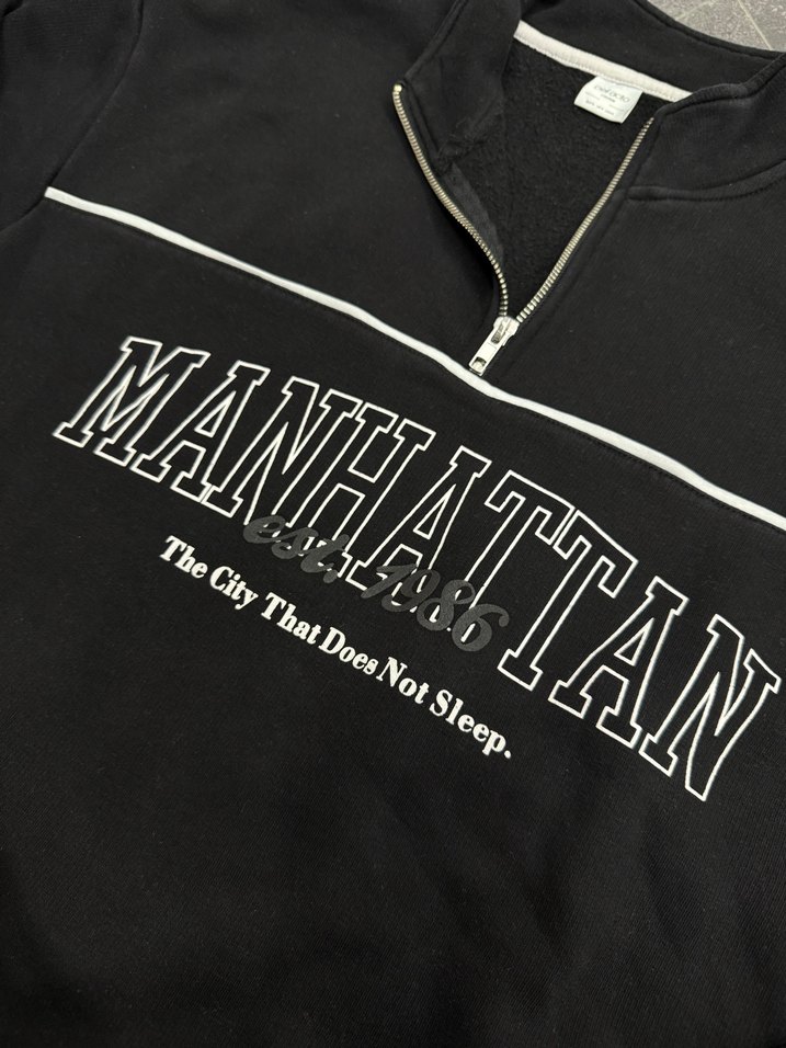 Erkek Siyah Yarım Fermuarlı Manhattan Sweatshirt - Görsel 3