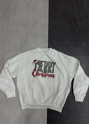 Beyaz Baskılı Rahat Kesim Sweatshirt - Görsel 2