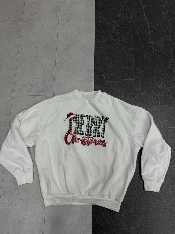 Beyaz Baskılı Rahat Kesim Sweatshirt - Görsel 2