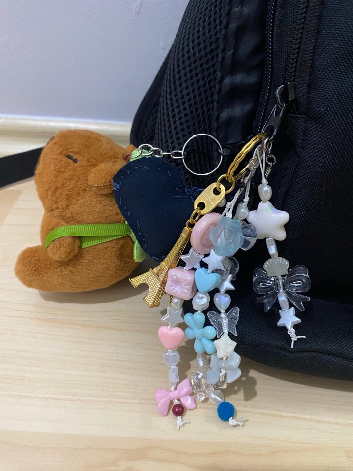 Kahverengi Boncuklu Çanta Charmı - Görsel 3