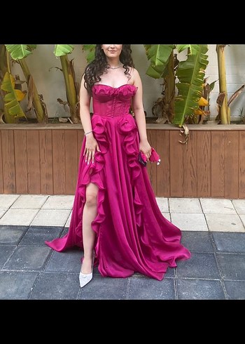 AlfaBeta Pembe Straplez Uzun Elbise - Görsel 3