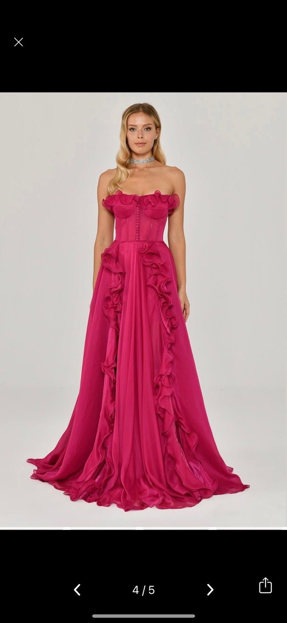 AlfaBeta Pembe Straplez Uzun Elbise - Görsel 4