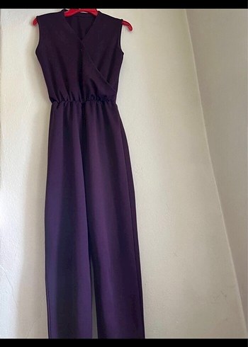 Mor V Yakalı Kadın Midi Tulum - Görsel 2