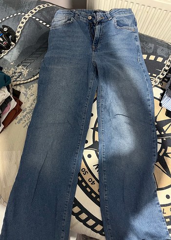 30 Beden Gri Mavi Bol Kesim Midi Boy Kadın Kot Pantolon