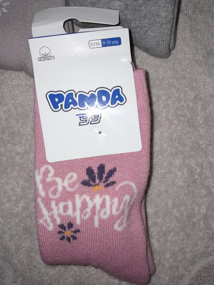 Kız Çocuk Havlu Baskılı Gri ve Pembe Çoraplar yaş 9-10 - Görsel 2