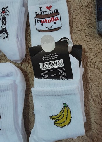 Baskılı Kısa Beyaz Çorap - Görsel 3