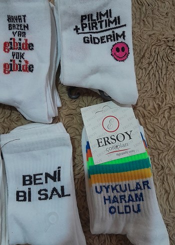 Baskılı Kısa Beyaz Çorap - Görsel 6