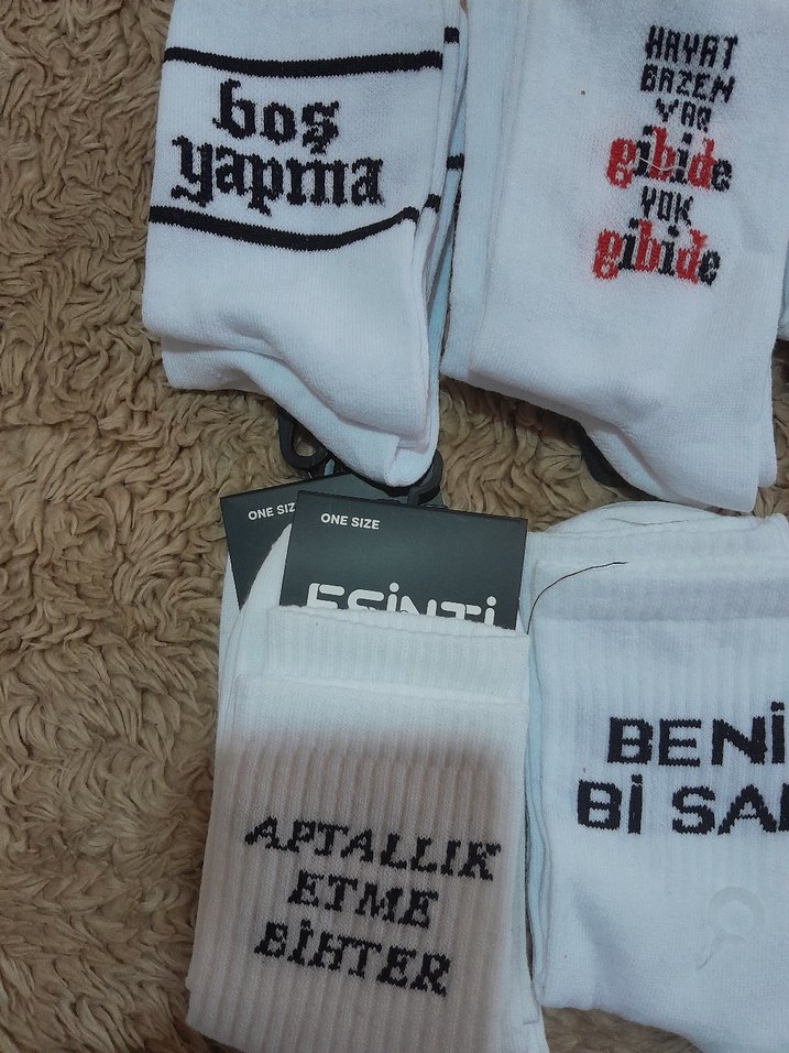 Baskılı Kısa Beyaz Çorap - Görsel 5