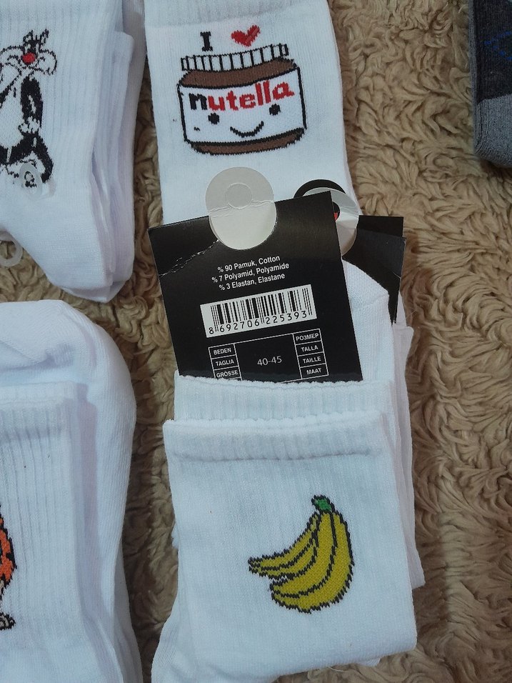 Baskılı Kısa Beyaz Çorap - Görsel 3