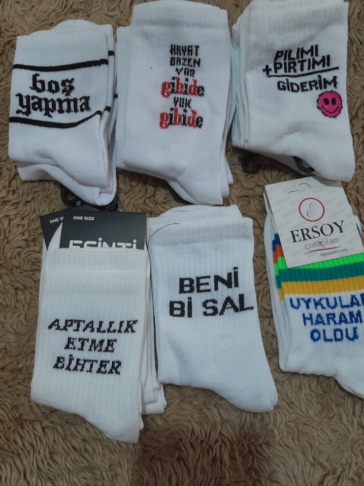 Baskılı Kısa Beyaz Çorap - Görsel 4