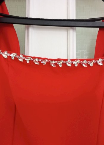 Kırmızı Drapeli Uzun Abiye Elbise - Görsel 2