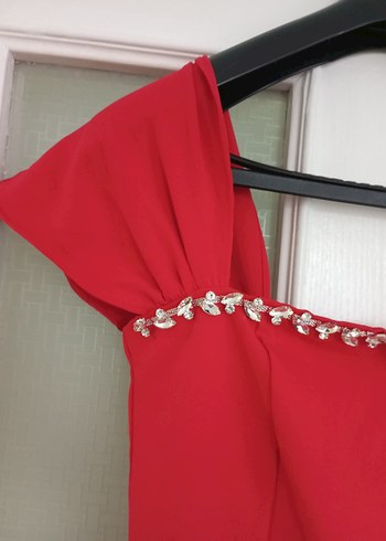 Kırmızı Drapeli Uzun Abiye Elbise - Görsel 3