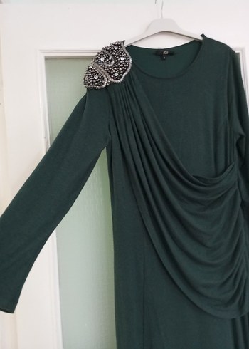 Drapeli Uzun Yeşil Kadın Abiye Elbise - Görsel 4